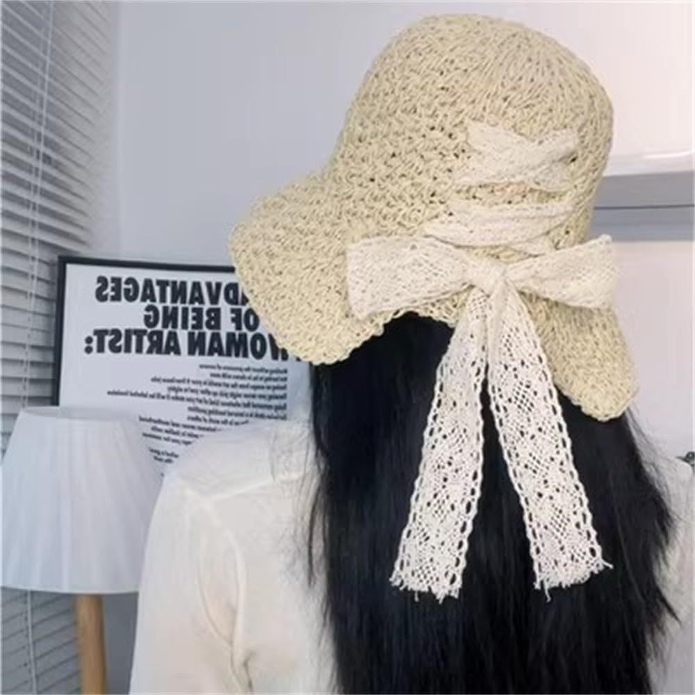 Pamelas Sombrero de Paja Plegable for Mujer Sombrero de Paja for el Sol de excursión de Verano(Beige)