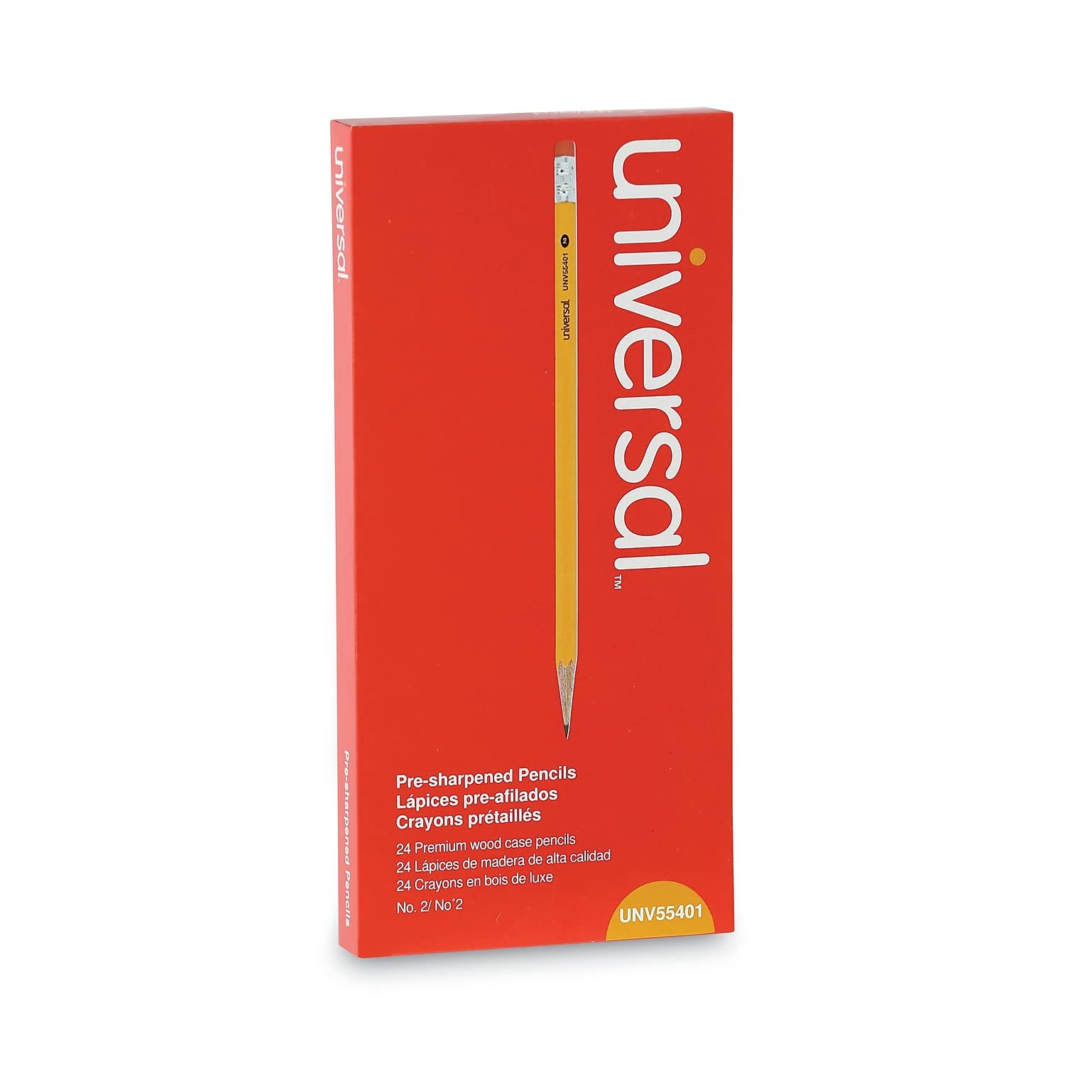 Universel 55401 # 2 Pré-affûtée Woodcase crayon, HB # 2, corps Jaune, 24/Lot