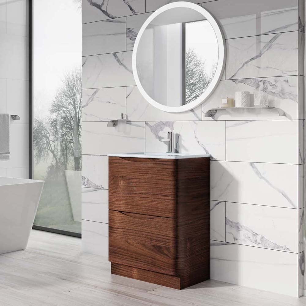 Go Bathrooms Eaton Redwood 600mm Floor Standing Vanity Unit Inc White Glass Basin Sink Vanity Unit Under Sink Bathroom Cabinet Storage Vanity Sink