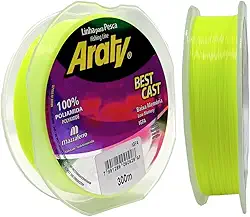 Araty Best Cast Linha de Pesca, 300m, 0,25mm, Amarelo Fluorescente, 100% Poliamida, Baixa Memória