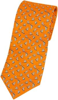 HERMES シルク ネクタイ オレンジ/ブルー エルメス 木 植物 ビーバー