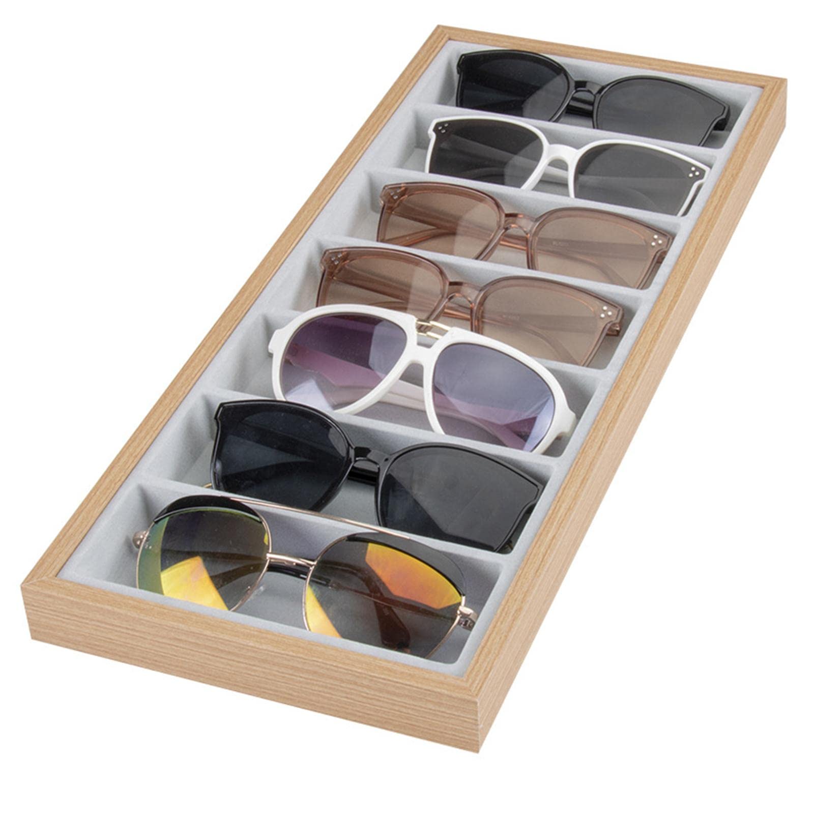 Juego de 2 bandejas apilables para gafas de sol, organizador de almacenamiento, color gris