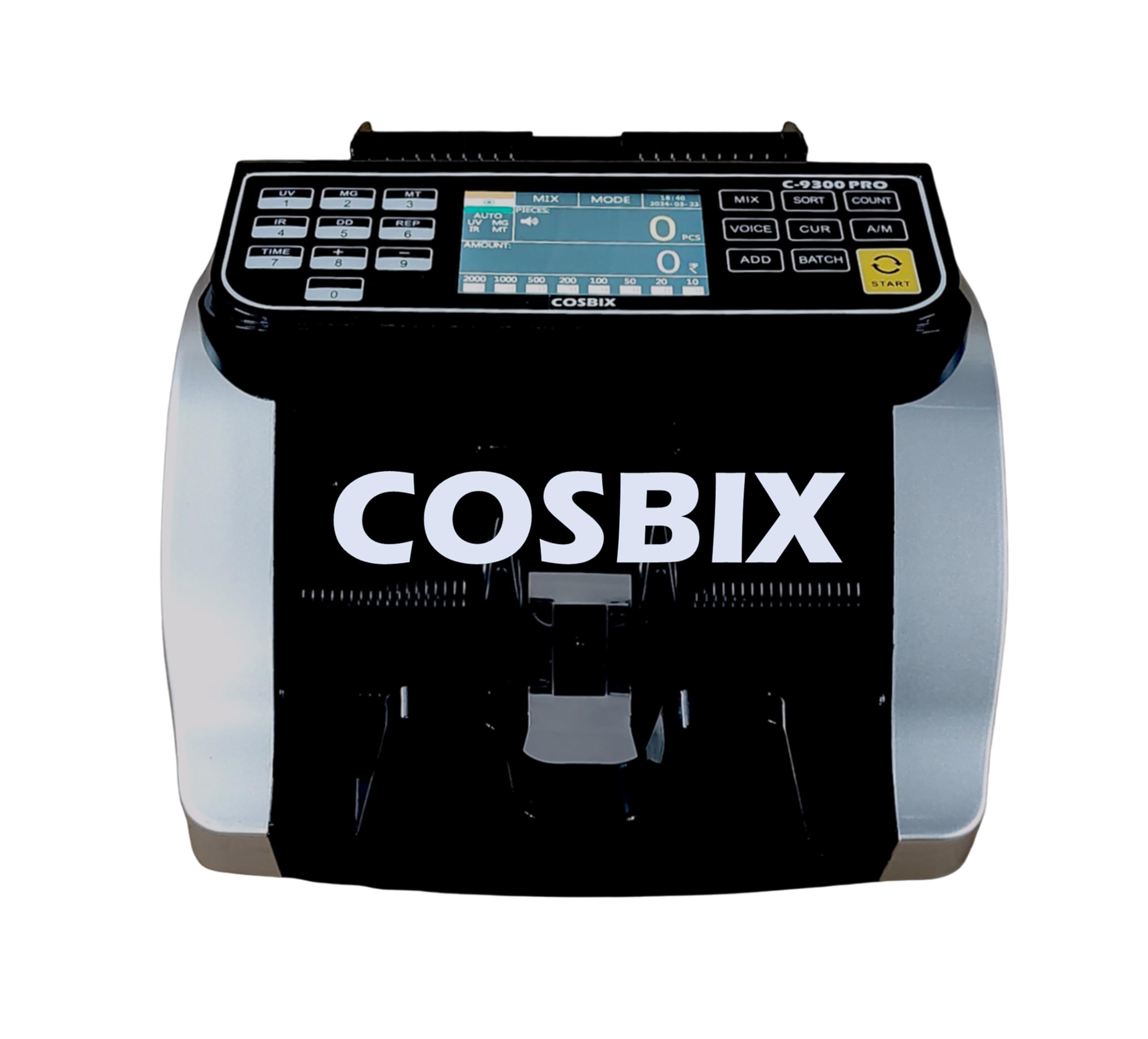 COSBIX Bank Grade Cash Counting Machine Mixed Denomination, Value Counting, Multi Currency, UV/MG/MT/IR/CDS Counterfeit Detection, Mix Note Value Counter for Business - C9300Pro