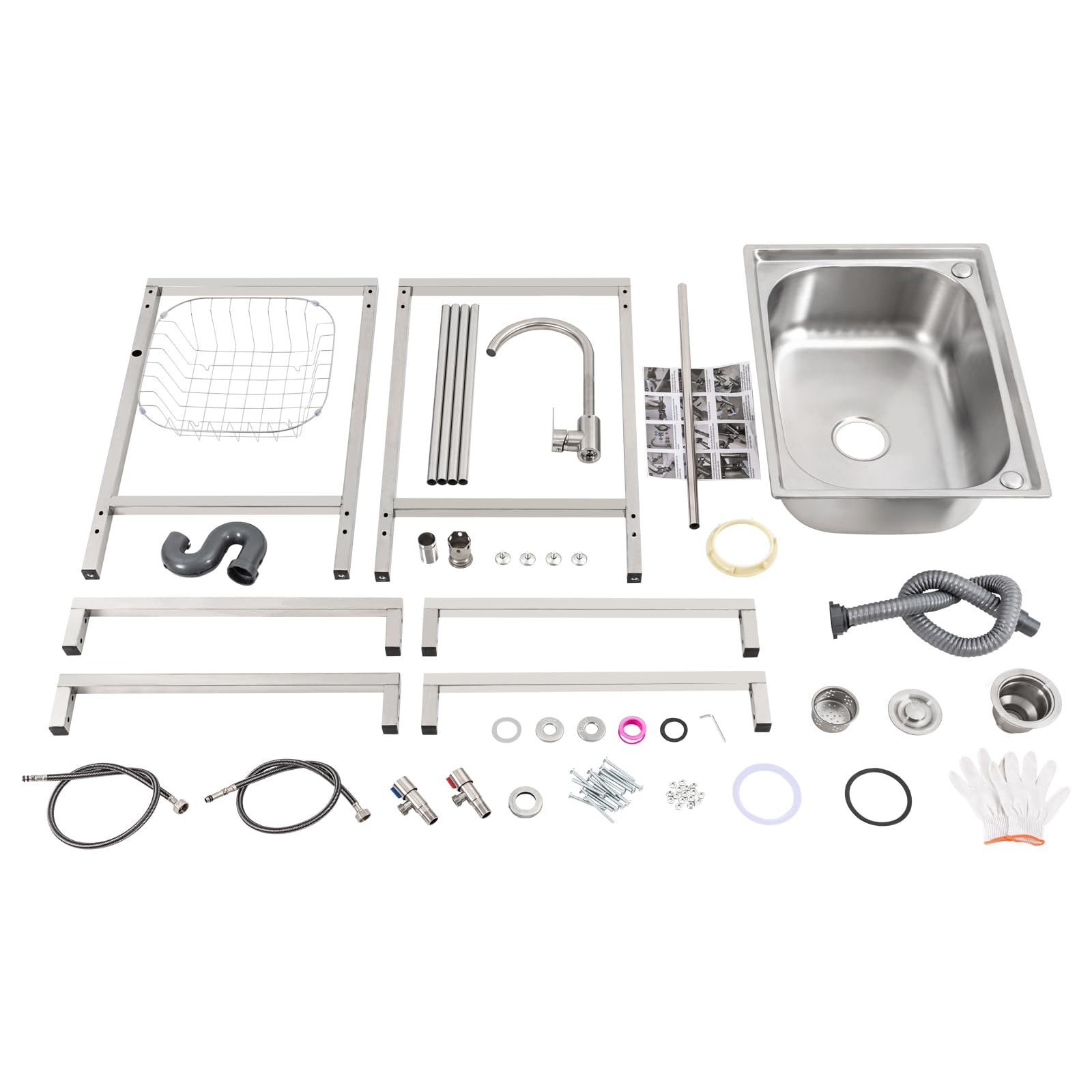 Stainless Steel Freestanding Single Bowl Kitchen Sink With Cabinet – Portable Outdoor/Laundry Sink, 60x45cm