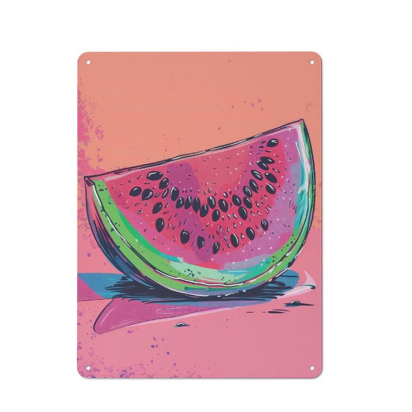 Pop Art Watermelon Metal Wall Plaque 40x30cm, Understated Creative Space Decor for Home Office, Reading Corner Or Bedroom