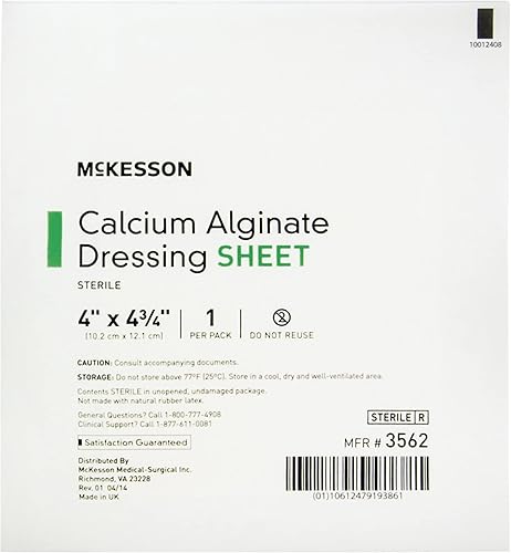 Miniatura 9 de McKesson Aderezo de alginato de calcio, almohadillas de apósito para heridas, hoja antiadherente absorbente, 4 x 4 34 pulgadas, 10 unidades