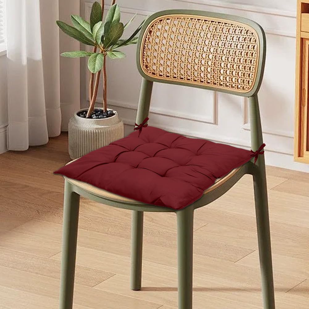 4-delige Set zitkussens voor keukenstoelen, Stoelkussens met Banden 40x40 cm, zitkussen voor binnen en buiten, voor eetkamer, woonkamer, studeerkamer (Wijnrood