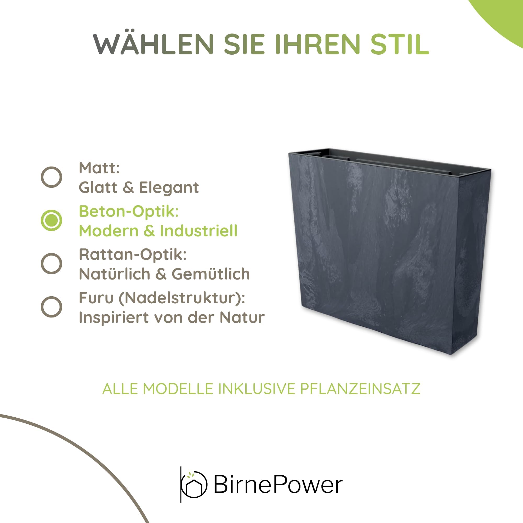 BirnePower Blumenkasten Blumentopf Balkonkasten Pflanzkasten Blumenkübel Beton Optik Pflanzgefäß Tower 77cm x 69cm mit Pflanzeinsatz (Anthrazit Beton)