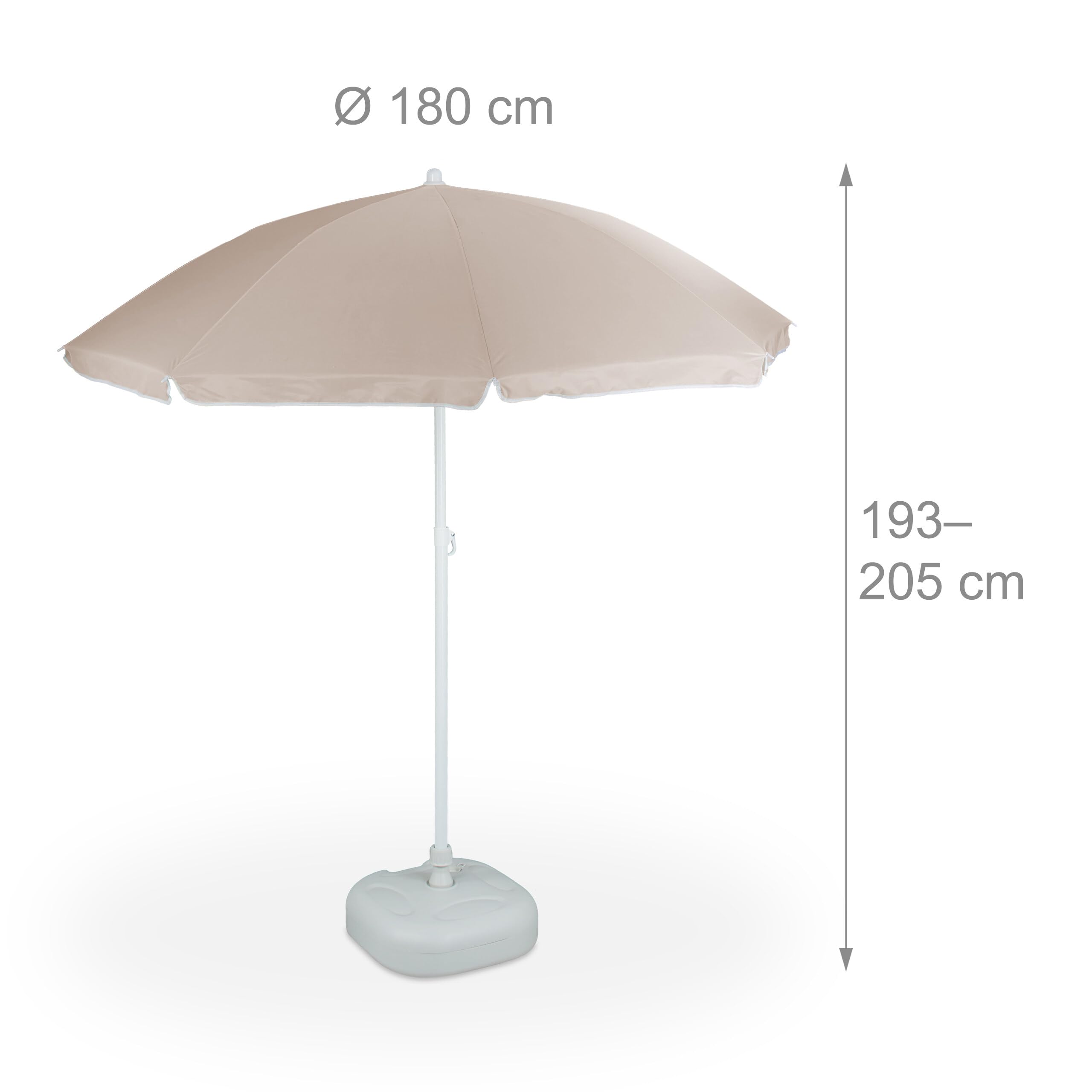 Relaxdays Parasol Ø 180 cm réglable en Hauteur inclinable Parasol de Balcon Rond Polyester Acier Parasol de Plage Beige