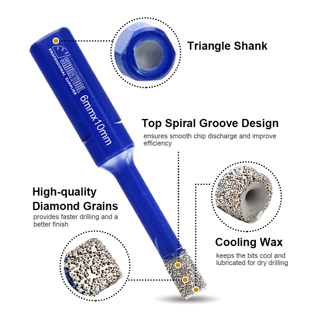 SHDIATOOL Diamantboor Core Bits 6mmx5 8mmx3, met hardmetalen tip boor