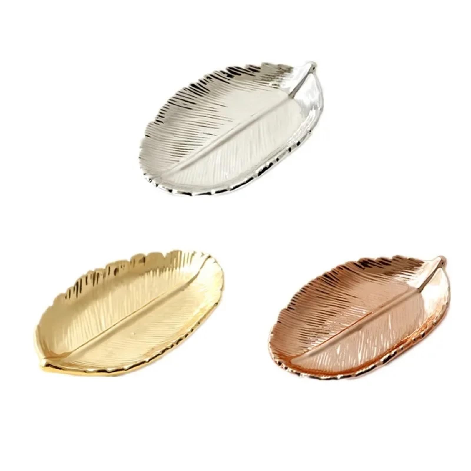 Schmuckschale 2 stücke Keramik Blätter Platte Baum Blatt Schmuck Snacks Dessert Lagerung Tablett Gericht(Silver)