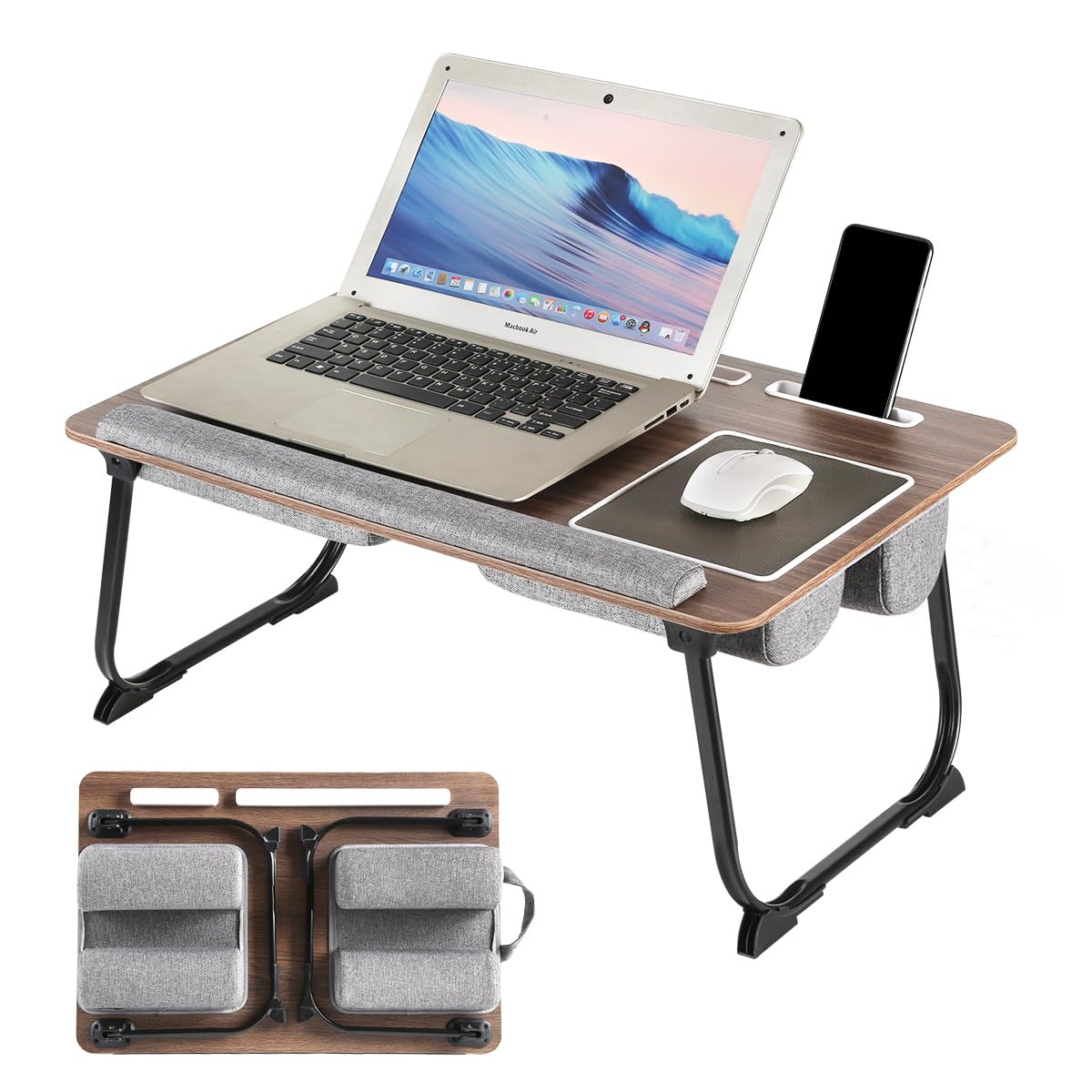 OMUMUO Laptop Desk 2 in 1 Lap Desk with Cushion 17 inch Laptop Folding Table with Mouse pad Card Slot for iPad Mobile Phone,Lap Desk for Bed Couch Tray for Working Wooden Table