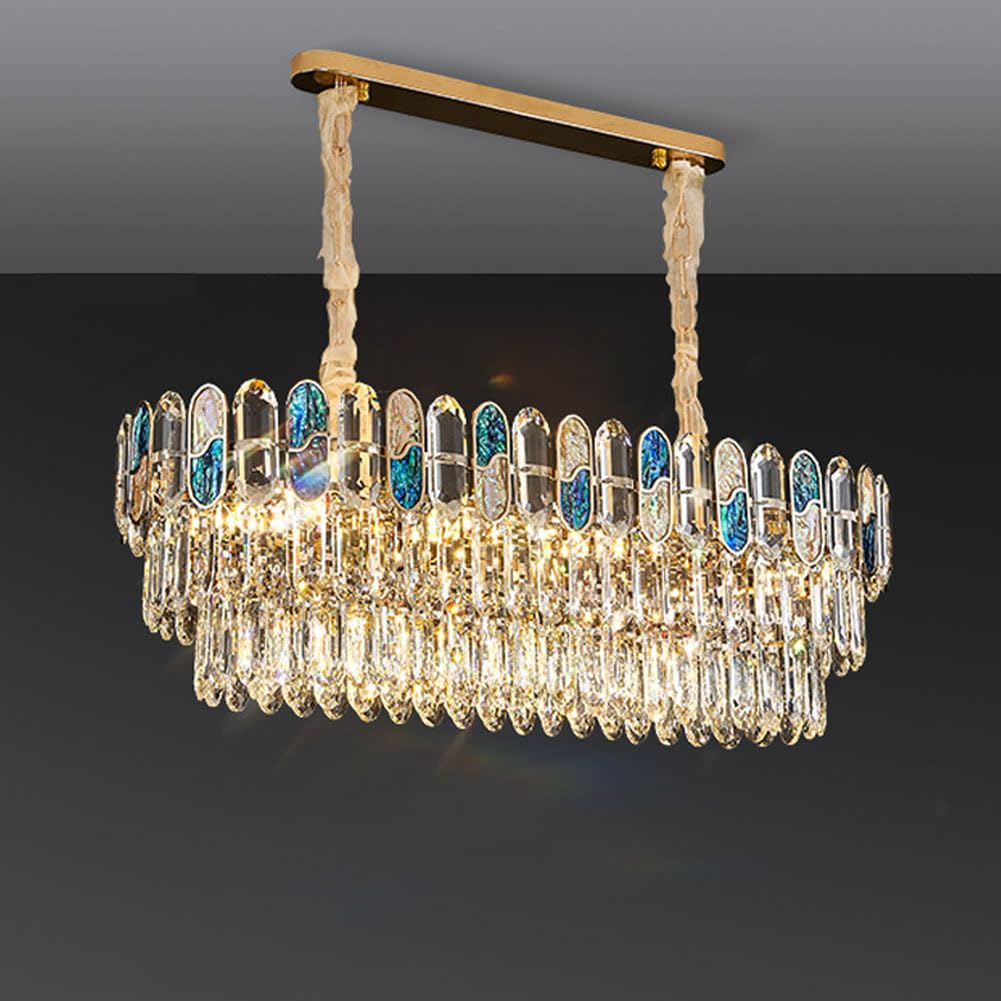 HXYSXHJUO E14 creative shell crystal chandelier, modern light luxury lamp, for living room dining study lighting,oval 85cm