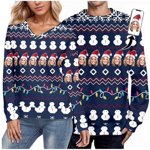 Ugly Christmas Sweaters With Face Print Funny Custom Sweatshirt For Men Women Personalized Red Green Couples Xmas Sweater