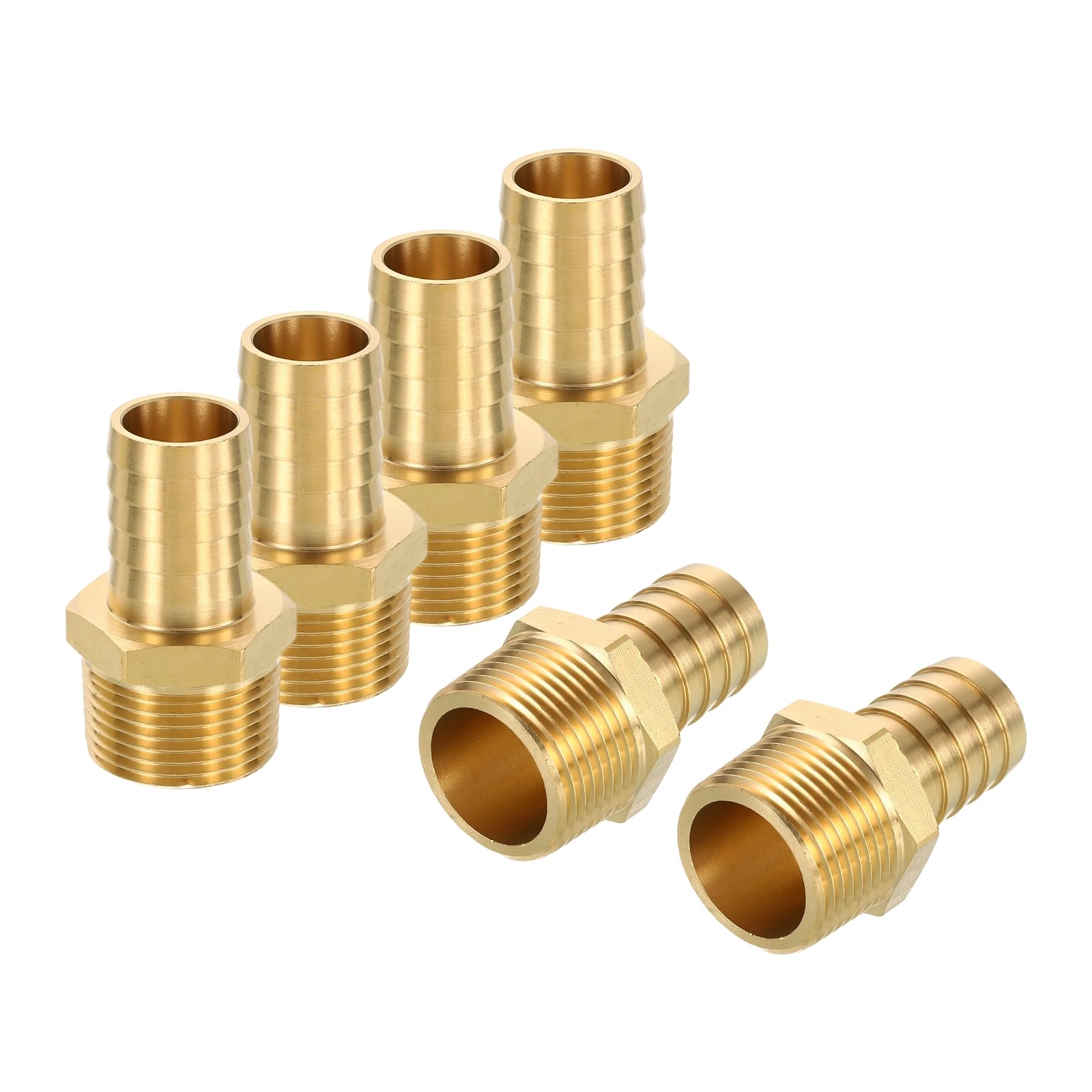 Rebower 6 Pack Brass Hose Barb to NPT Male Adapter, 3/4" Barb x 3/4" NPT Male for Industrial, Automotive, Fluid Transfer, Home Gardening, Water Treatment