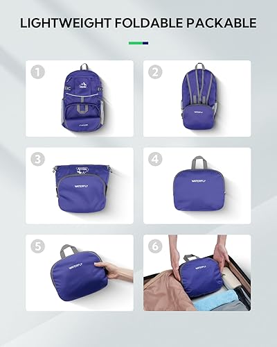 Miniatura 5 de WATERFLY Mochila plegable para senderismo 25L Ultra Ligero Day Pack para Mujer Hombre - Pequeña mochila plegable compacta para deportes al aire