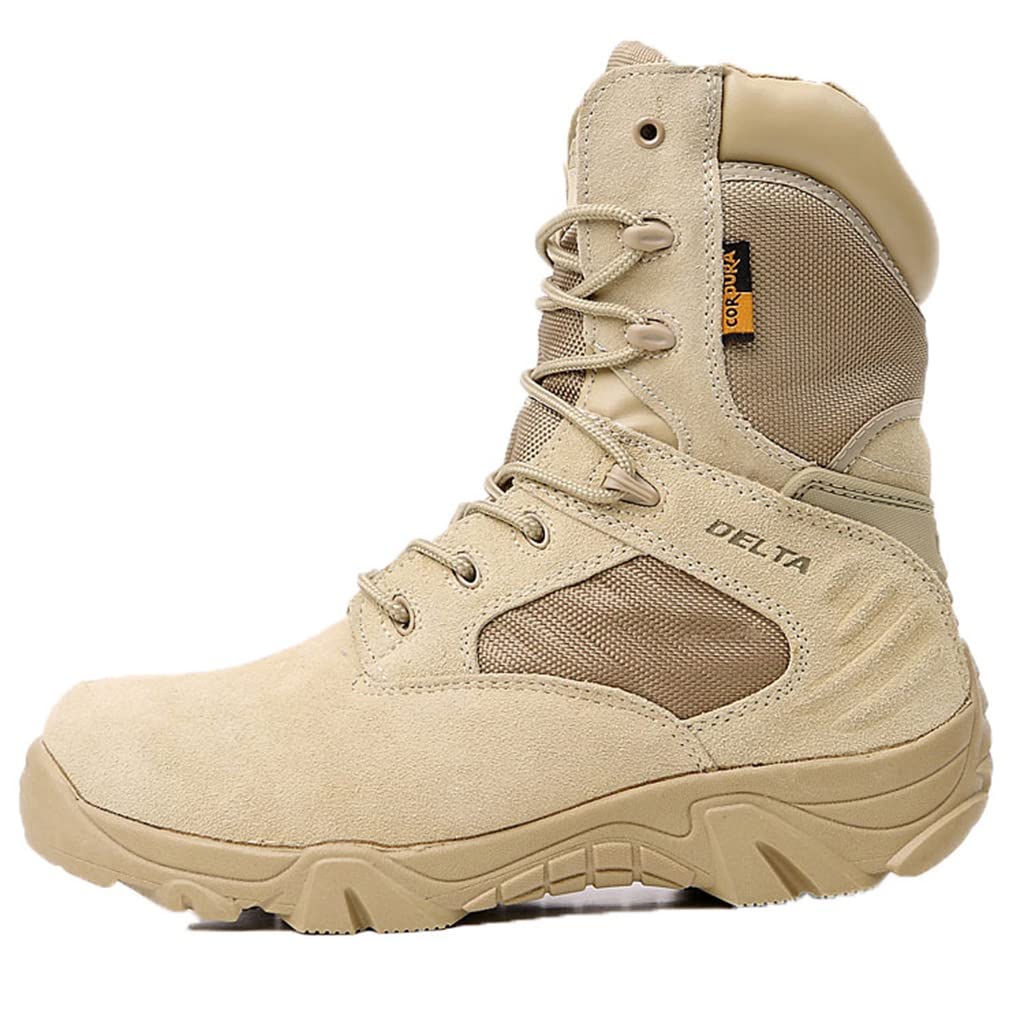 GYPINGMen Tactical Boots,High-Tops Waterproof Delta Combat Shoes Outdoor Jungle Desert Camouflage Military Boots,Beige- 42/UK 8/US 8.5
