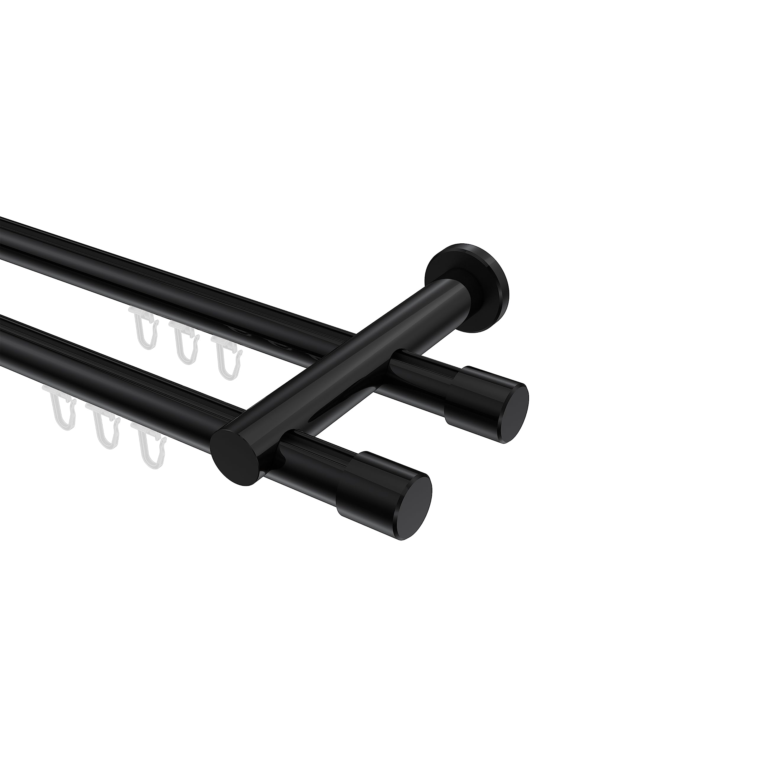 INTERDECO Innenlauf-Gardinenstange 20 mm 2-läufig, moderne Innenlaufstange aus Metall, Schwarz, zur Wandmontage, Typ 10213112, 160 cm