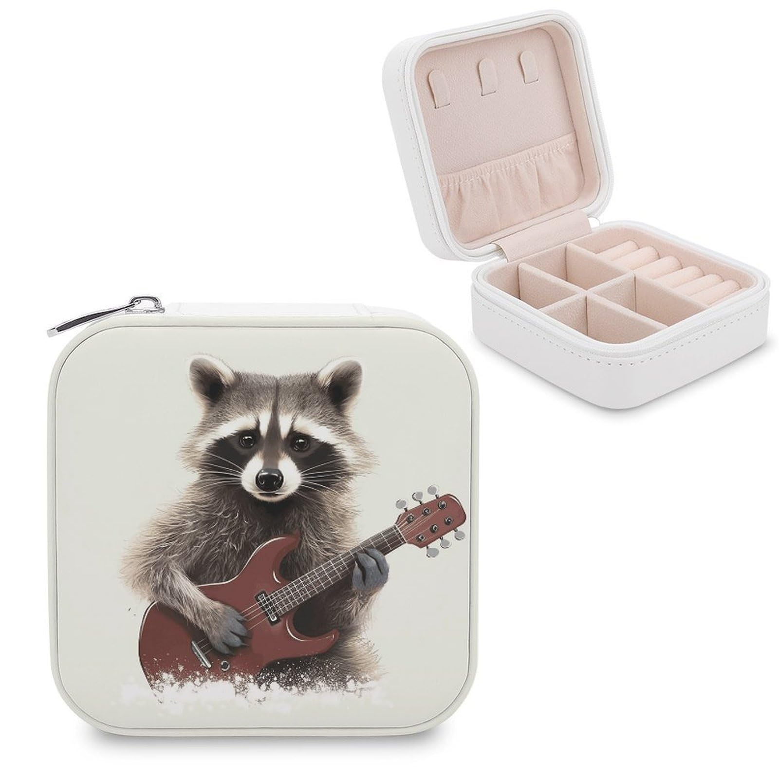 VstaDank Funny Raccoon Jewelry Box Exquisite Leather Jewelry Organizer Portable Trinket Organizer Fashion Travel Jewelry Case for Rings Earrings Necklaces Unique Gifts for Women