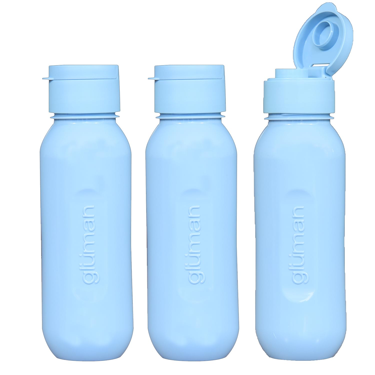 Gluman 500 ml Leak proof Plastic Claro Mini Spout Water Bottle Set of 3 | Flip-Top Spout Lid Plastic | Anti-Bacterial & BPA Free | | Ideal for Gym, Travel, School, Office, Kids - Opaque Blue