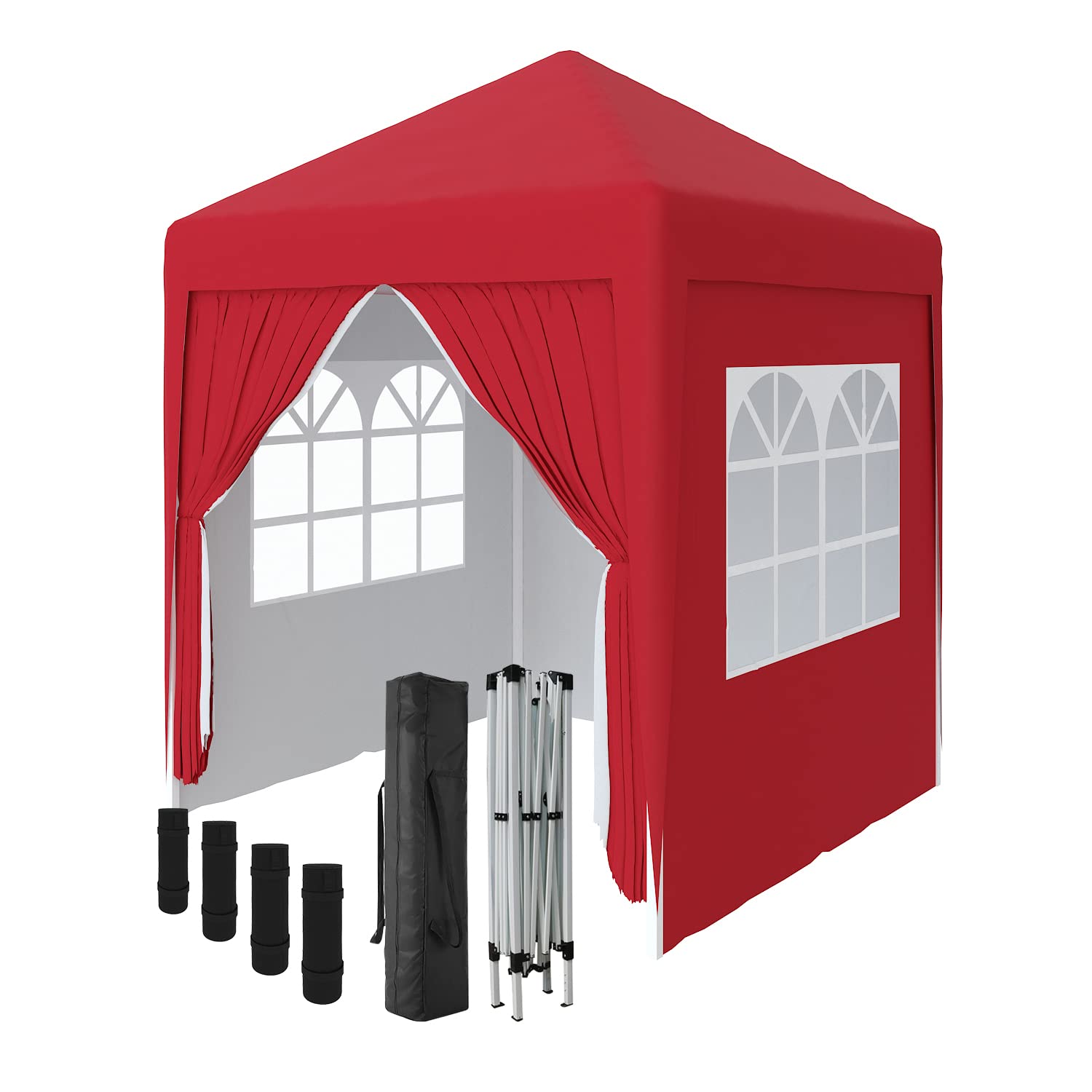 Green Bay Garden Pop Up Gazebo Party Tent Folding Wedding Canopy With 4 Sidewalls and Carrying Bag Red 2x2M โ image 1
