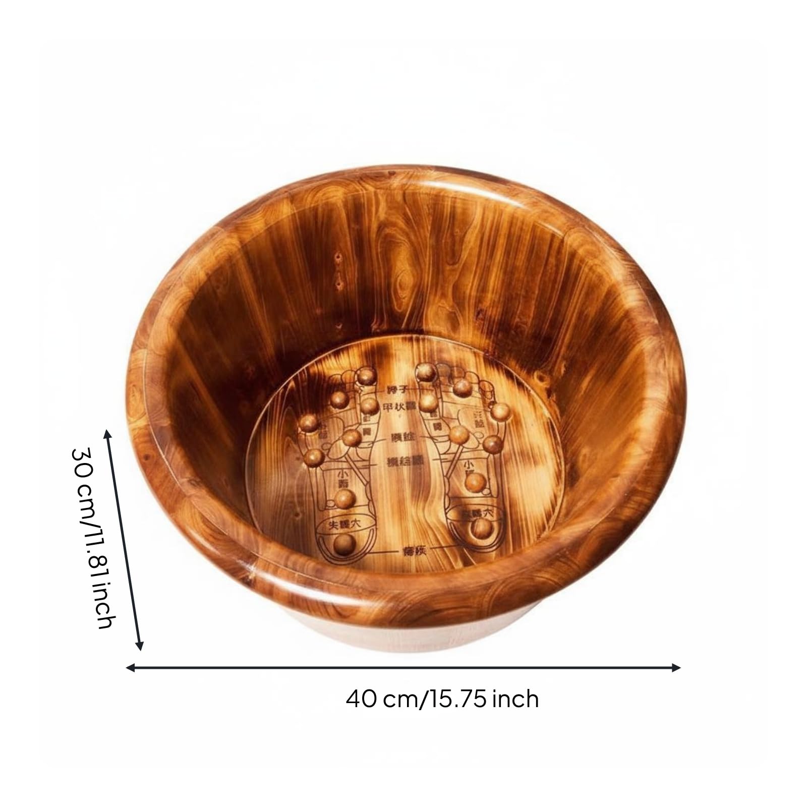 Vasca per Pediluvio in Legno Carbonizzato con Design Profondo per Ammollo Quotidiano dei Piedi Adatta per Sauna E, Carbonizzato Con Punti Di Agopuntura, 30 Cm Di Altezza, Bordo Arrotondato