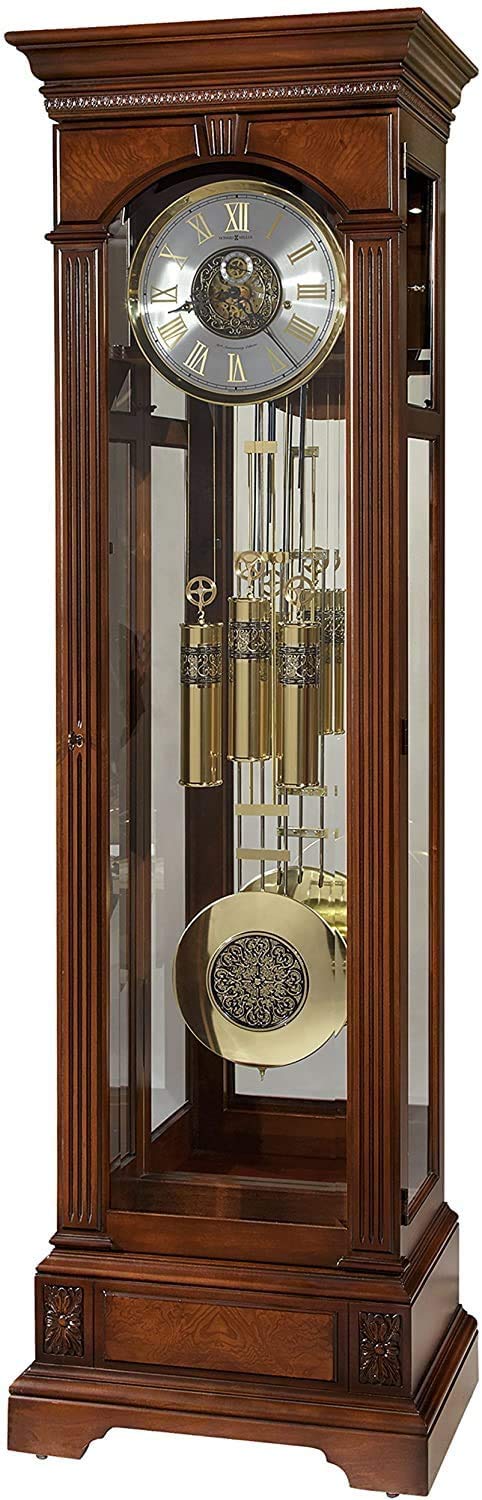 Howard Miller Alford Floor Clock 611-224 – Lightly Distressed Hampton Cherry Grandfather Decor, Illuminated Case &amp; Cable-Driven, Single-Chime Movement