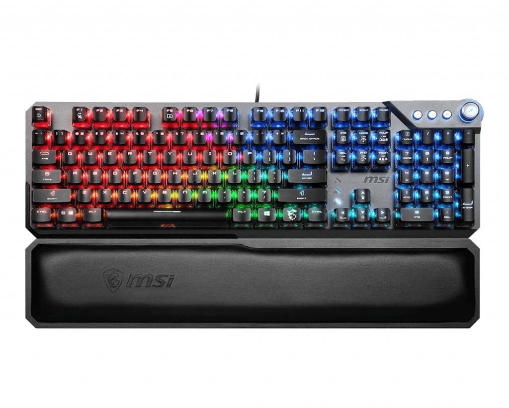 MSI Vigor GK71 Sonic Red FR Clavier Gaming Mécanique, AZERTY, Disposition FR, switches Sonic Red, Touches ClearCaps, raccourcis multimédia, Repose-Poignets, Mystic Light, USB 2.0