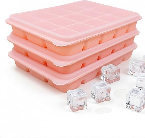 Miniatura 9 de Juego de 3 bandejas para cubitos de hielo, fácil liberación, 15 moldes flexibles de silicona para cubitos de hielo con tapa extraíble, bandejas de 3
