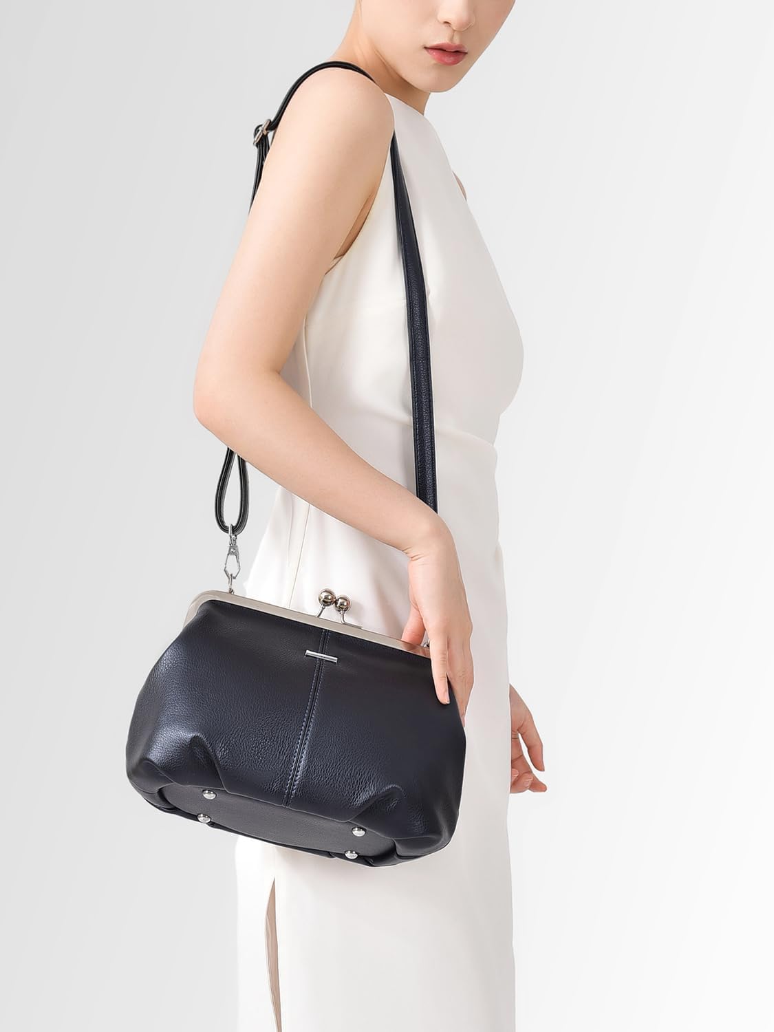 Slouchy PU Leather Kiss Lock Crossbody Bags Women Kiss Clasp Purse Cross Body Shoulder Bag Hobo Wallet Handbags Tote Purses