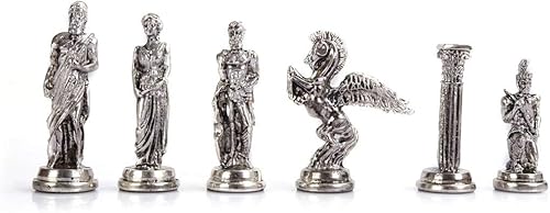 Miniatura 6 de Juego de ajedrez de metal mitológico mediano para adultos, piezas hechas a mano y tablero de ajedrez de madera con diseño de mármol, tamaño King