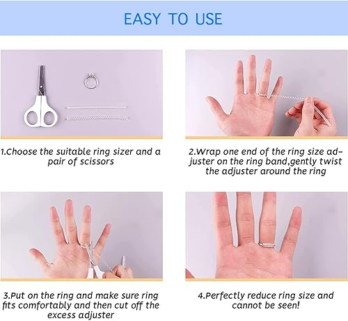 Miniatura 4 de Ajustador de tamaño de anillo para anillos sueltos, dorado y transparente, 16 piezas x 3.937 in, 4 tamaños de espiral redonda y plana, protectores