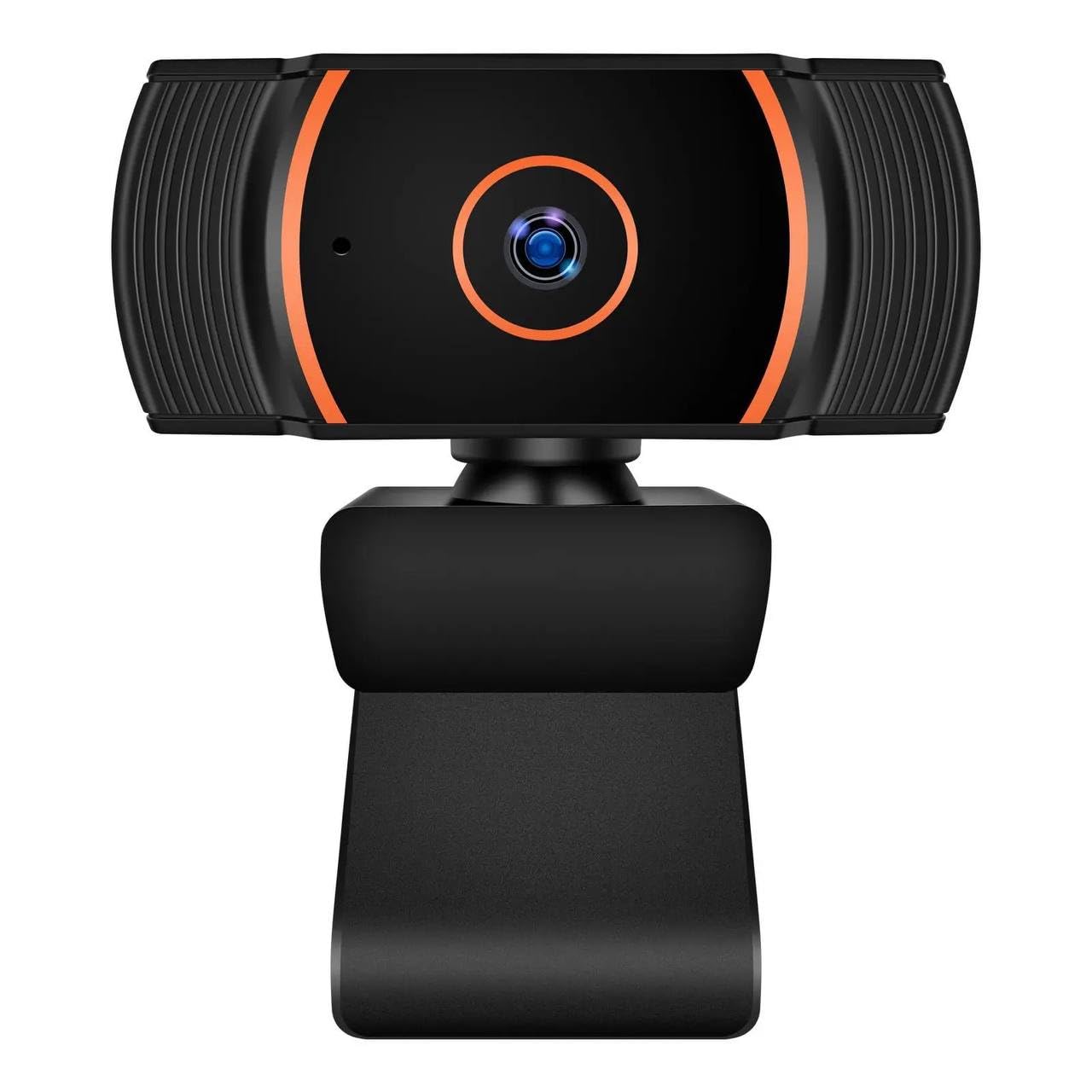 Generic HD Webcam 1080p with Built-in Microphone - 360° Rotation Pan & Tilt - Attachable Desktop Cam Perfect for Remote Work, Online Course Taking, Streaming, & Gaming, Black and Orange, ZHY1566