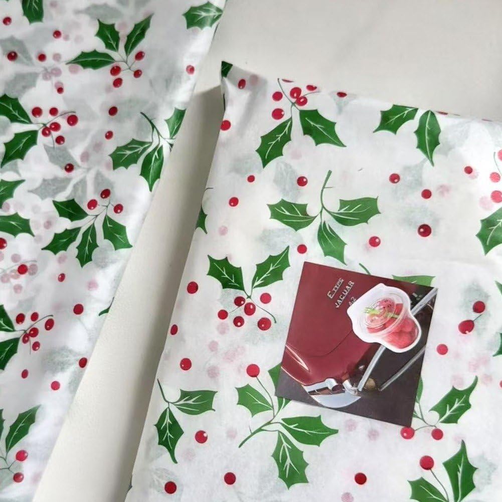 Zghhc 10 arkuszy papieru z zielonymi liśćmi, Boże Narodzenie, botaniczny papier do pakowania liści na Nowy Rok, święta, prezenty do pakowania