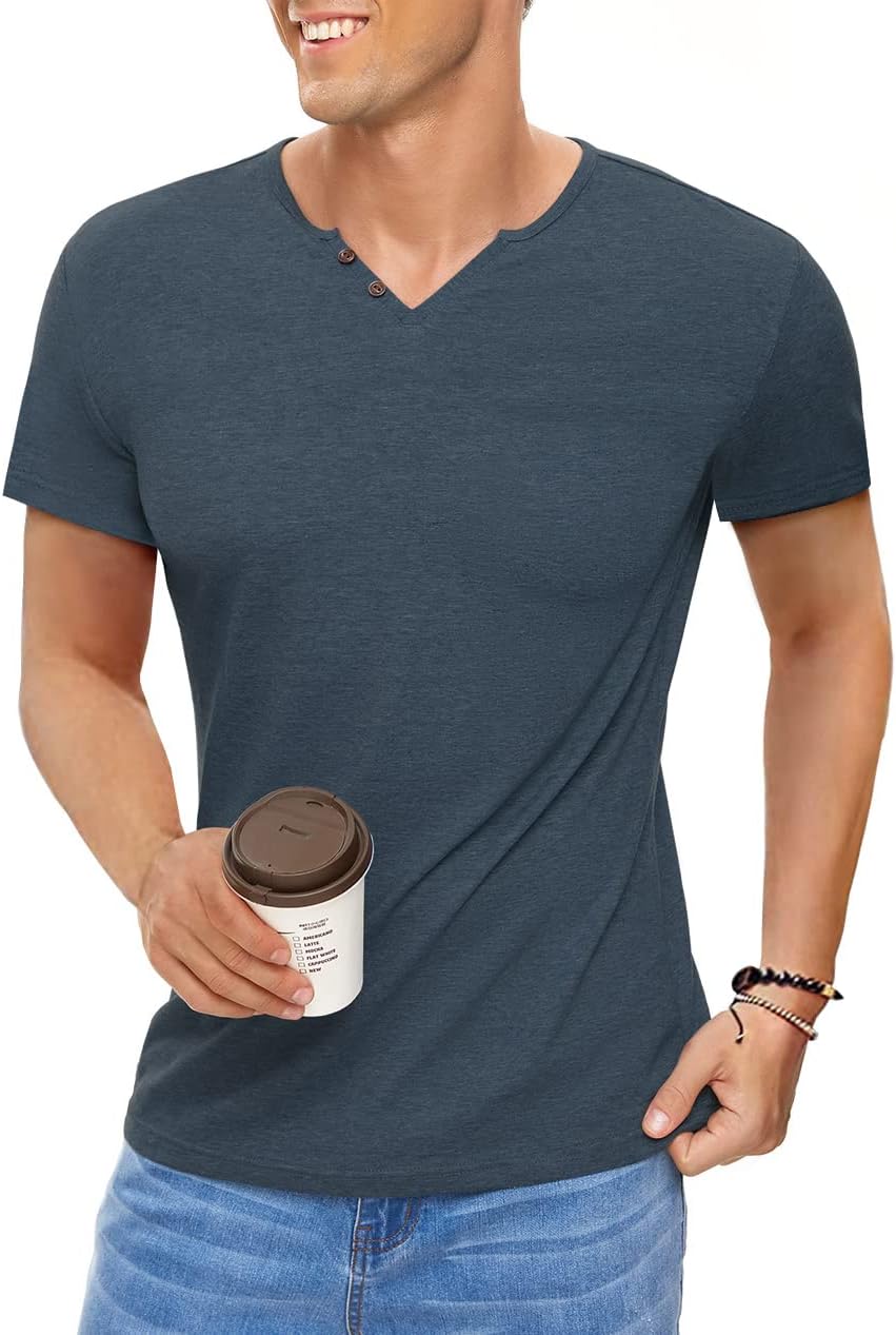 Men's Casual Slim Fit Basic Henley Short/Long Sleeve Fashion T-Shirt - Image 4