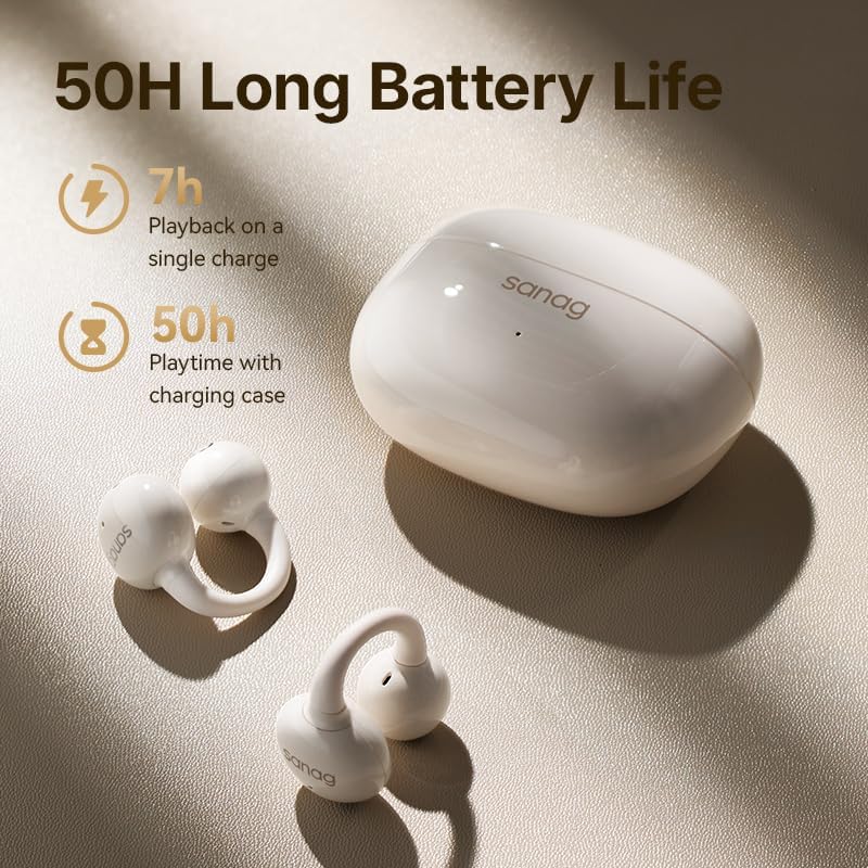 Sanag Z60S headphones and charging case, highlighting 50H long battery life