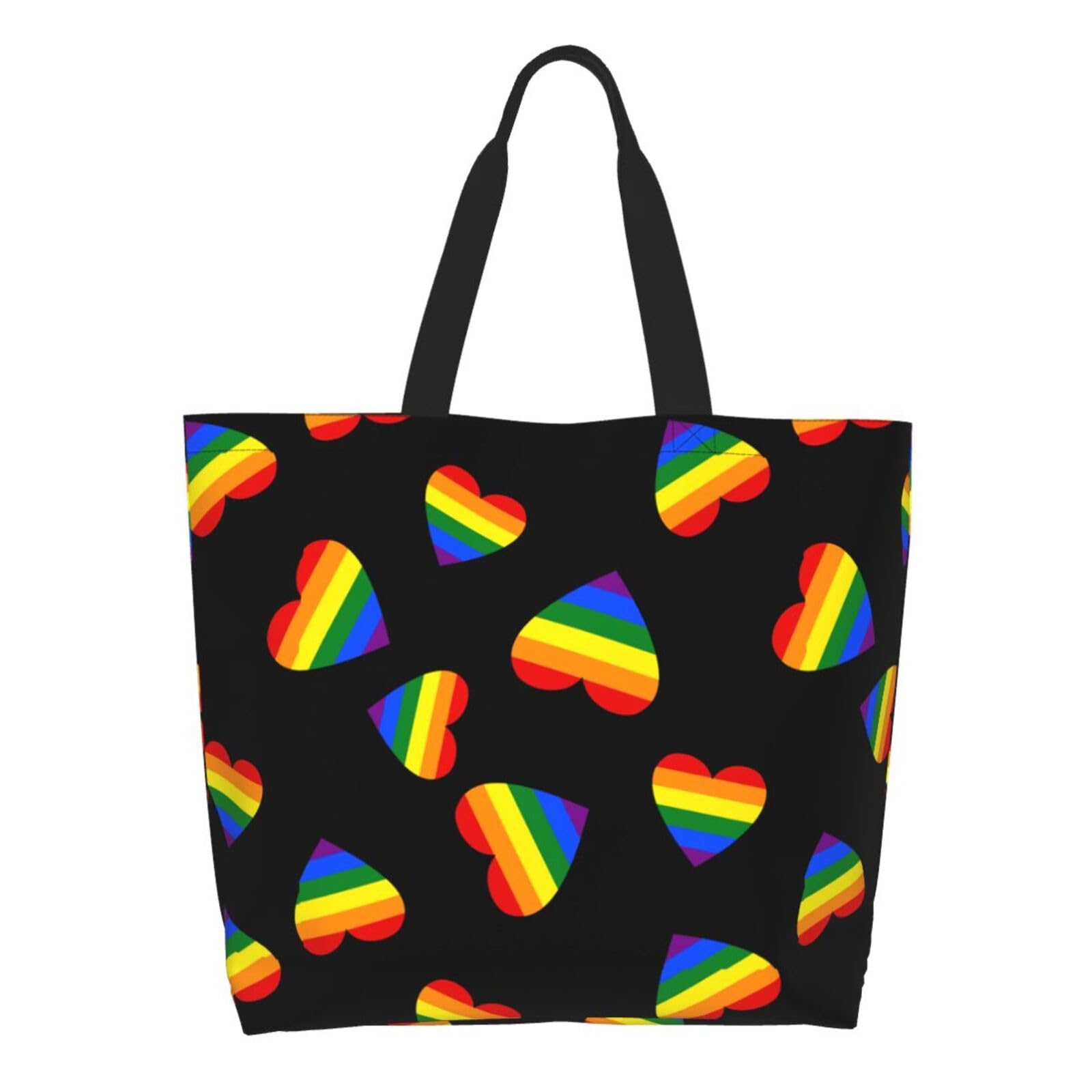 HDAODNM LGBT Canvas Tote Bag Rainbow Shoulder Bag Handbag Gay Casual Pride Grocery Bags for Outdoor