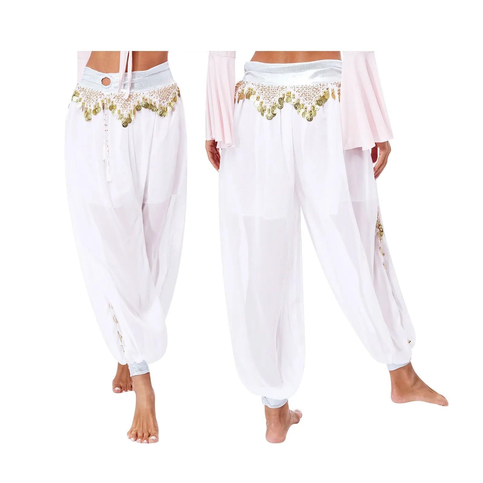 Arabische Prinzessin Bauchtanz-Kostüm for Damen, Märchen-Quasten, Bloomers, Tribal-Hose, metallische, gerüschte, seitlich geteilte Haremshose