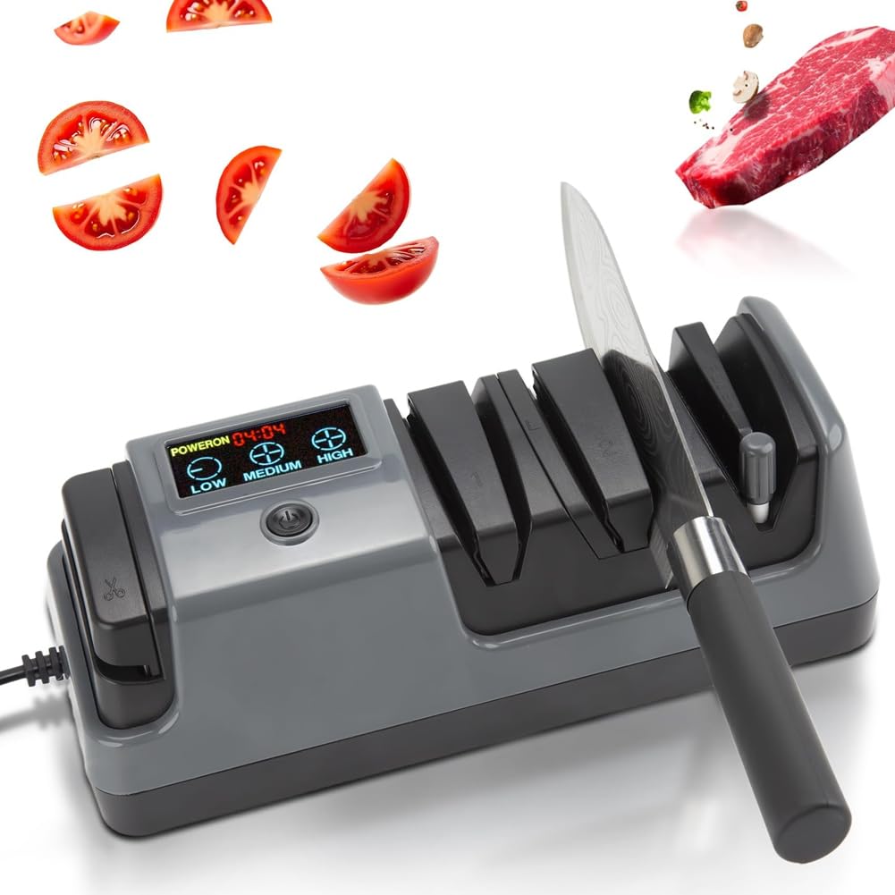 Aigleur de Couteau Électrique Professionnel en 3 Étapes pour Couteaux de Cuisine pour le Bord Droit et les Couteaux Dentelés