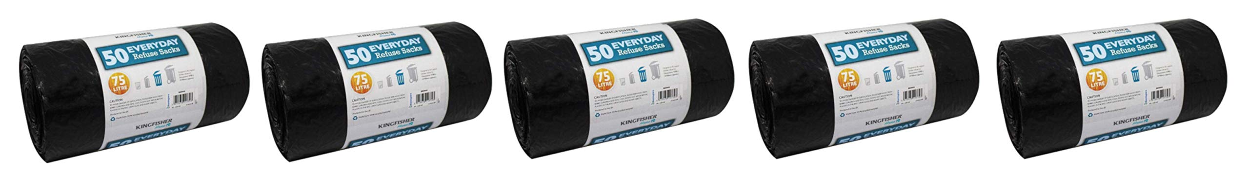 Kingfisher 50 Everyday Dustbin Liners Bin Bags Refuse 75 Litre Size Sacks (5 x 50 Bags)