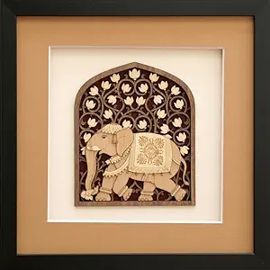 Burnt Orange Wood Veneer Royal Elephant & Peacock (12 inch X 12 inch) - Pack of 2 Wooden Wall Decor for Living room | Bedroom | Gifts | Wall Hangings for Decoration | Modern Decor Items | Artworks