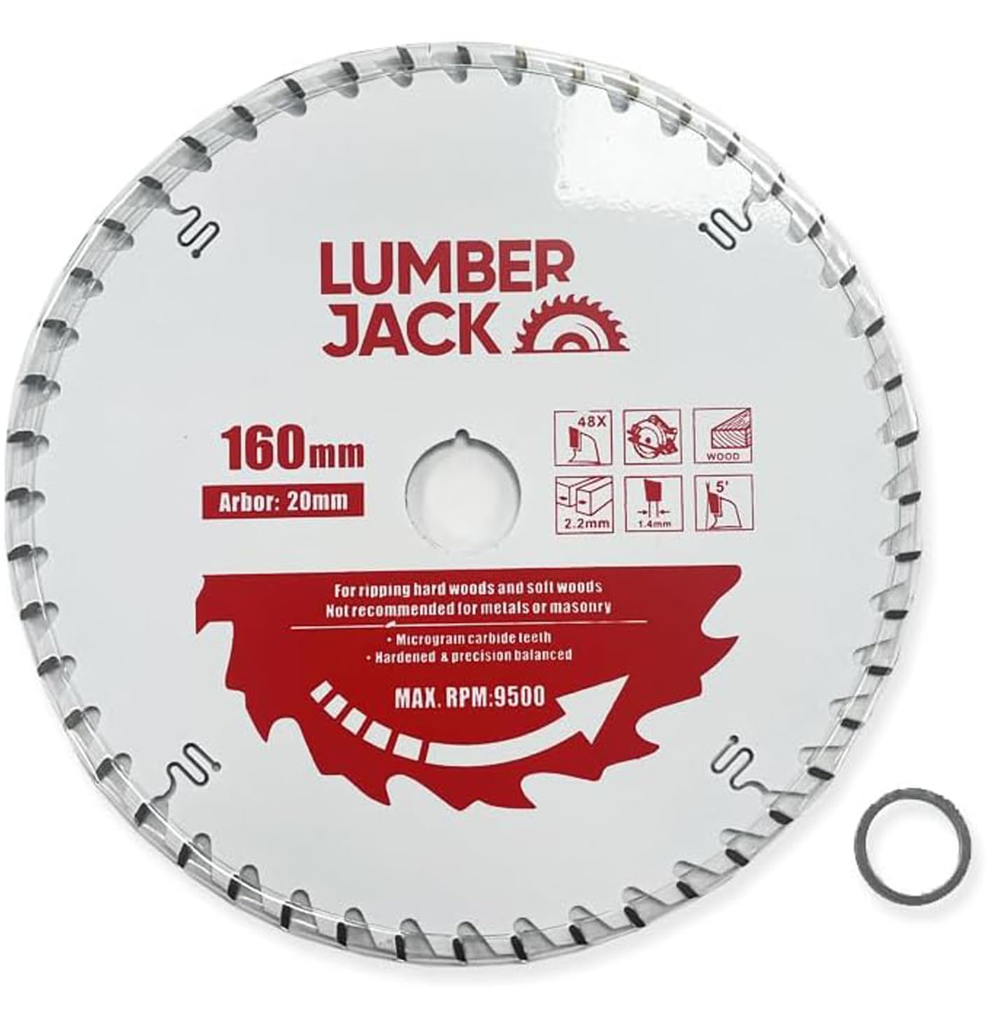 Lumber Jack White Lumberjack 160Mm X 20Mm X 2.2Mm 48 Tooth Circular Saw Blade