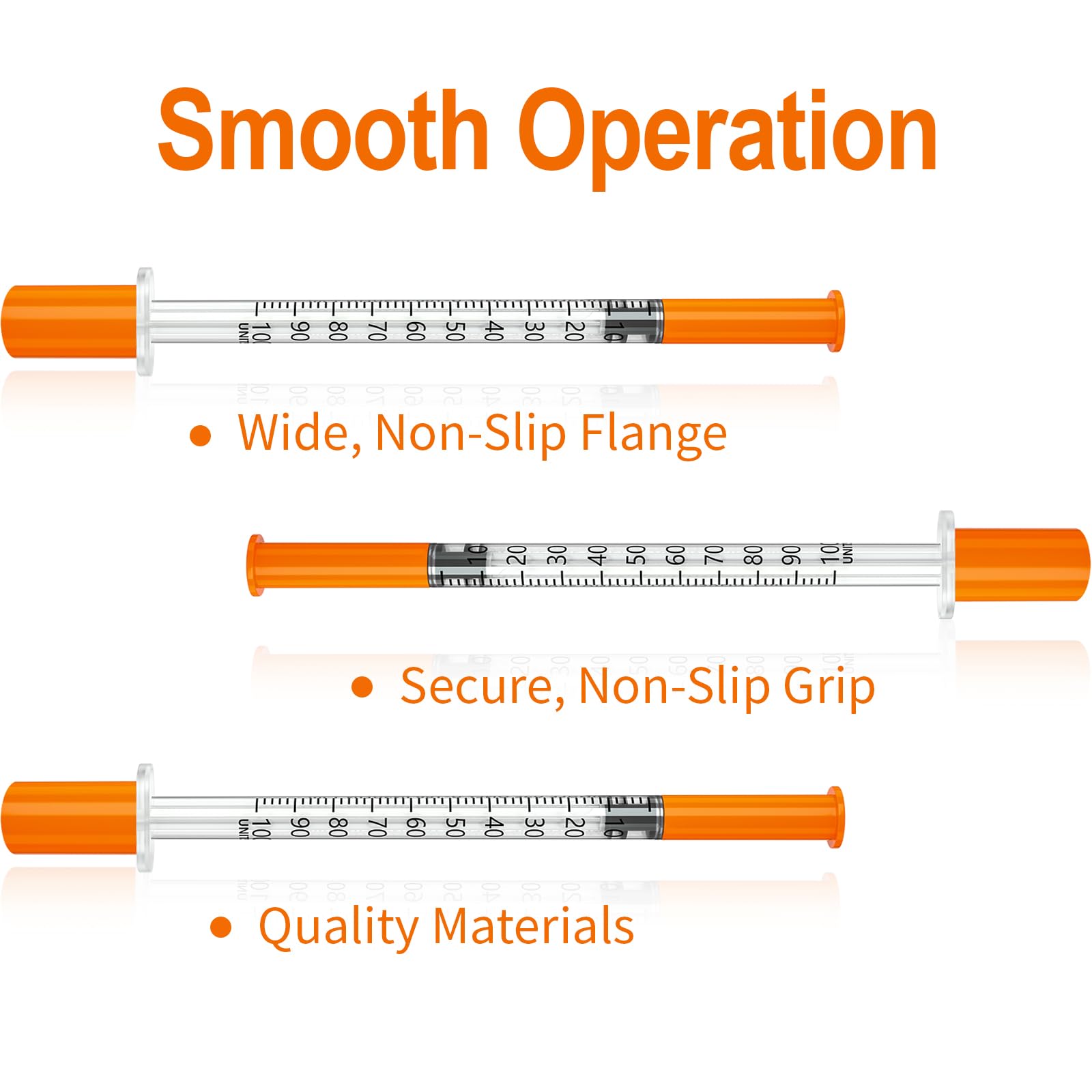 U-100 1ml/cc 30 Gauge 1/2 Inch Syringe, Orange Cap, Smooth Plunger, 100/box — Amazon image 4