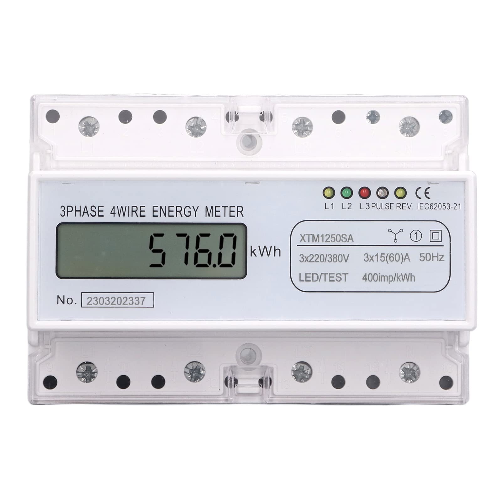 Medidor de energía trifásico de 4 hilos, pantalla LCD de 7 bits con lectura remota