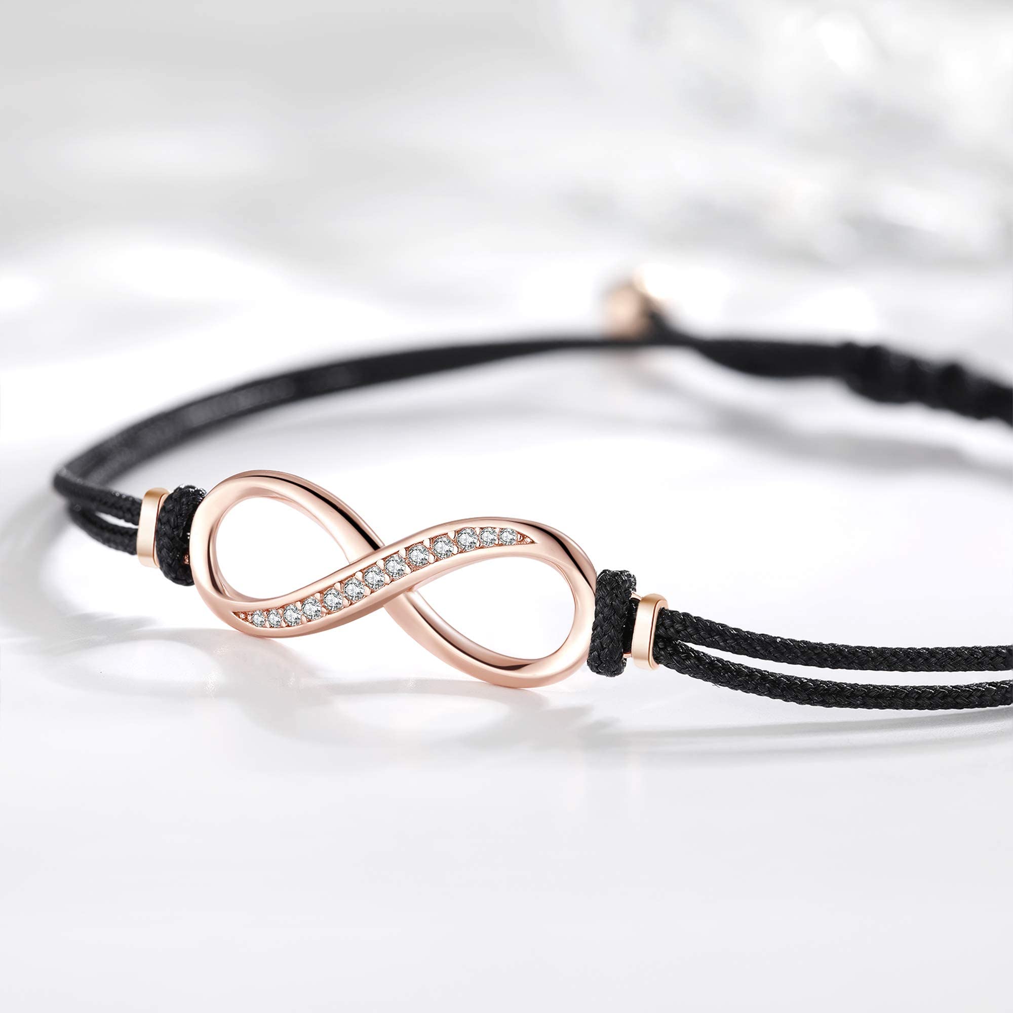 Jrêveinfini Infinito Pulseras Mujer Plata de Ley 925 con 3A Circonia Cúbica, Pulsera Cuerda Hecha a Mano, Regalos Originales Ajustable 16+3cm