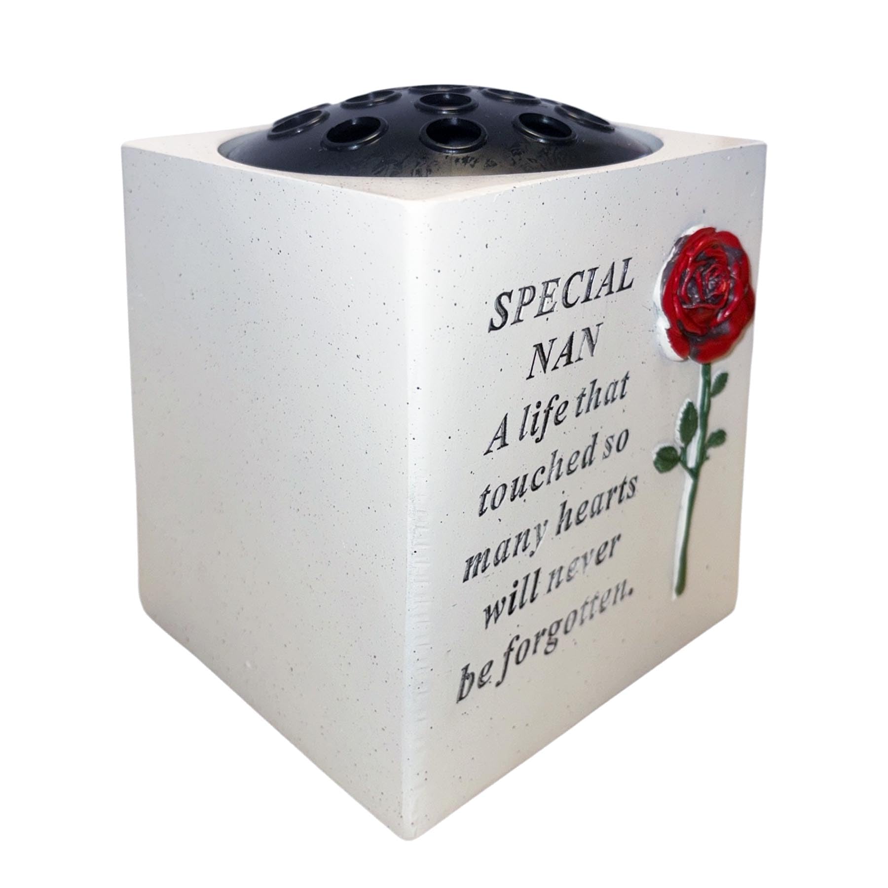 Widdle Gifts Special Nan 0554 Memorial Rose Bowl For Graveside Flower Vase With 3D Red Rose (Special Nan 0554)