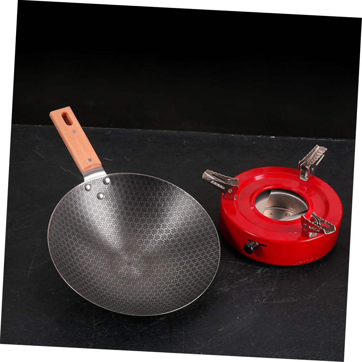 VICASKY Wok da Esterno Piccolo in Acciaio Inox Manico in Legno