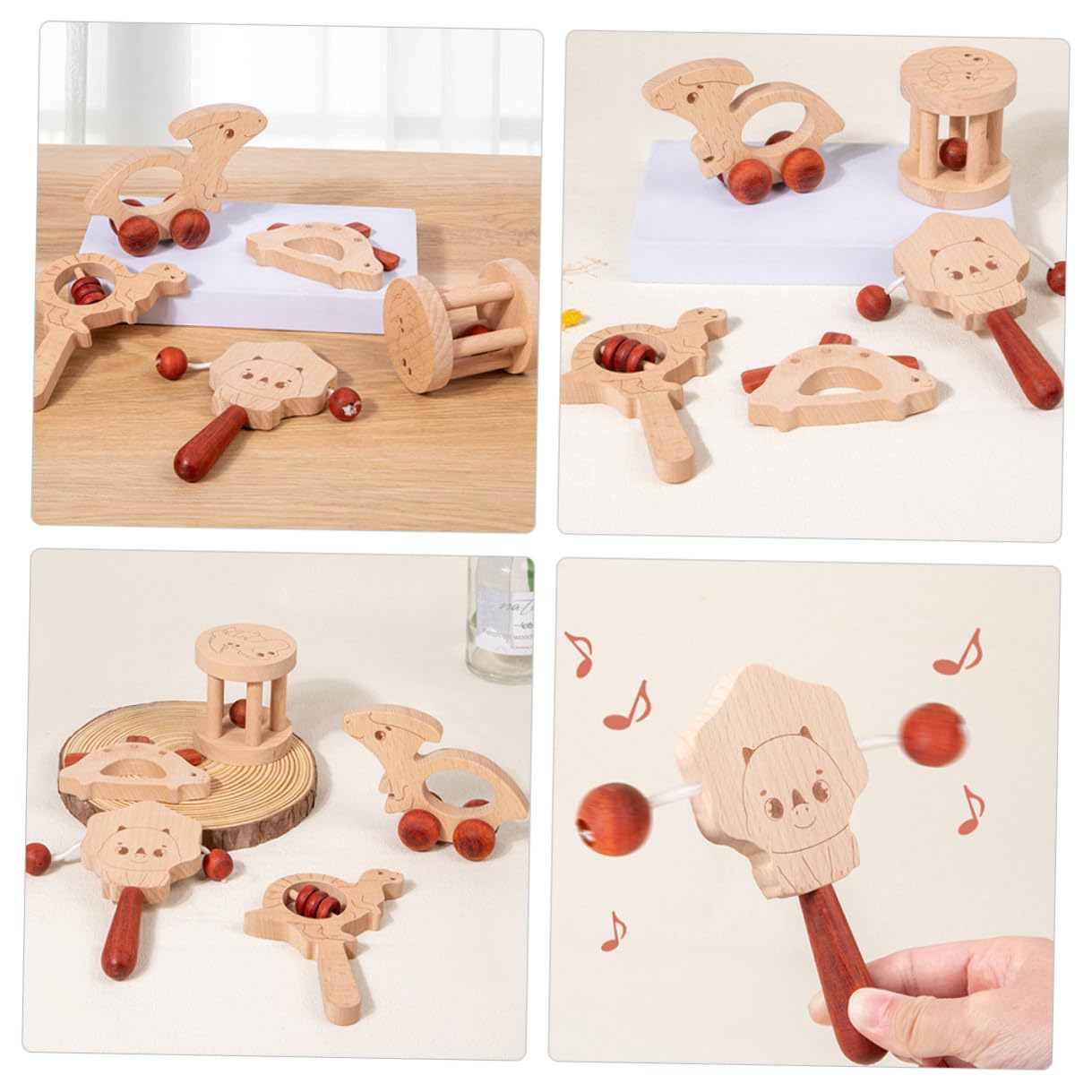 5 Sonagli in Legno per Bambino Bambina Leggeri e Facili da Trasportare, Giocattoli Musicali per Feste di Bambino Bambina e Prima Età