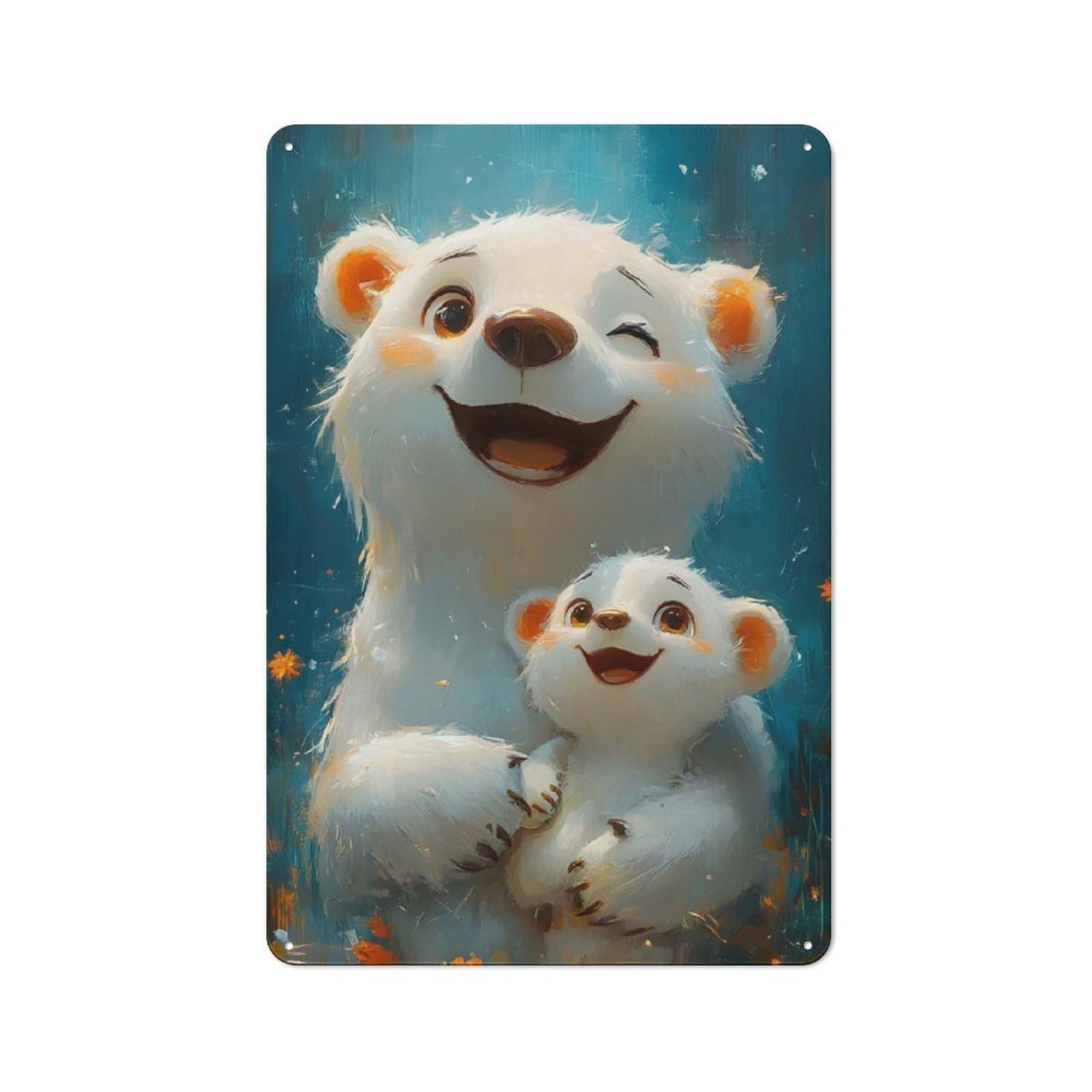 Junmoney Happy Polar Bear Family Retro Metal Wall Decor 30X20cm, Tin Wall Sign For Bakery, Diner, Cafe Or Family Room