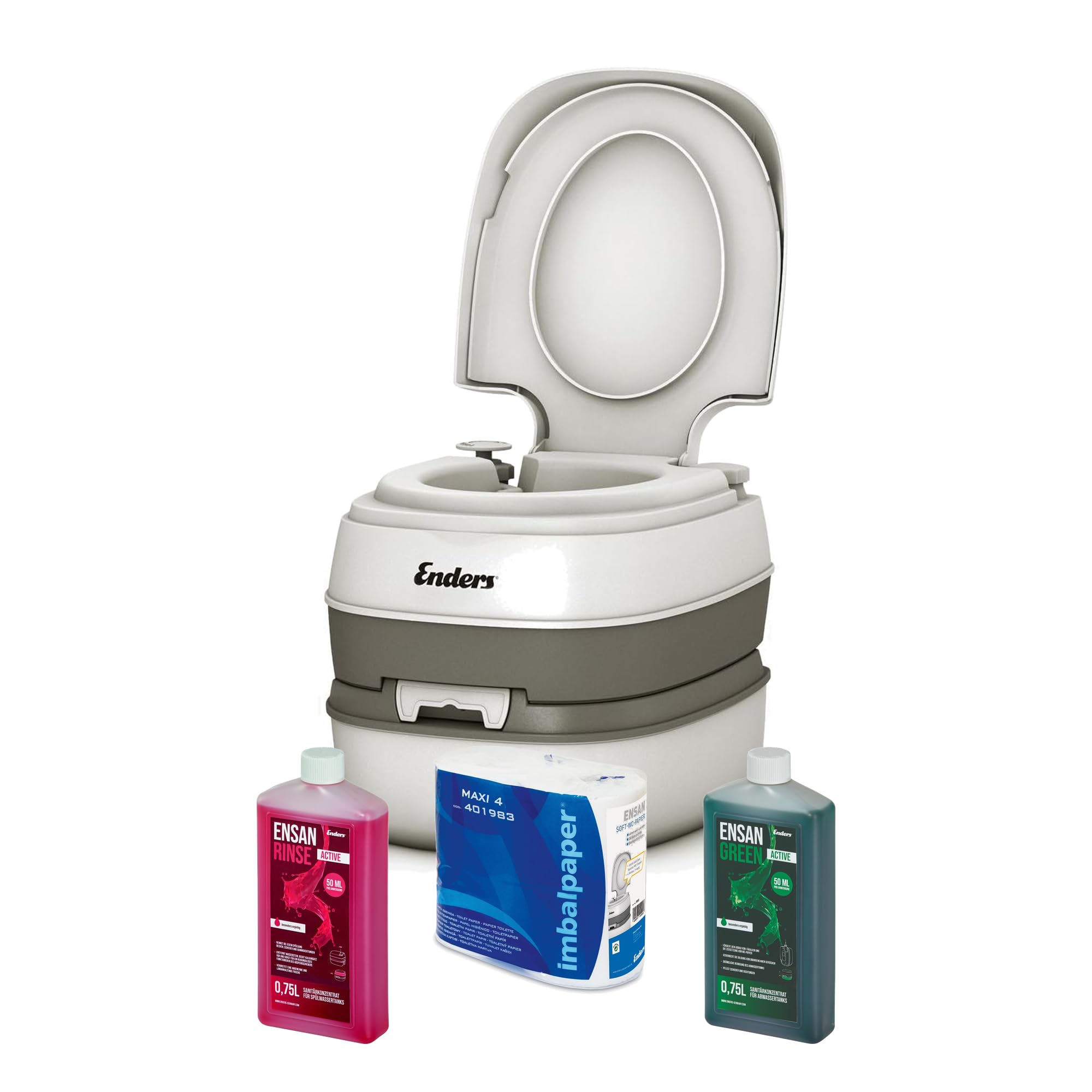 Enders WC Chimico Portatile per Campeggio, Starter Set Green Comfort con Liquido Sanitario e Carta igienica - Water Portatile, WC da Campeggio, WC Camper, Bagno Chimico